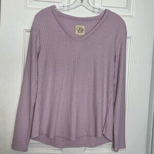Chaser V-neck Waffle Weave Pullover Top S Pale Purple